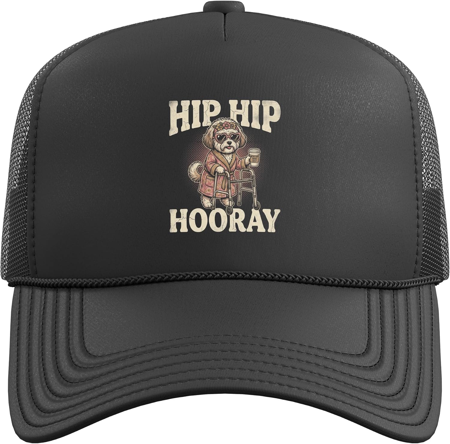 Hip Hip Hooray Funny Dog Surgery Recovery Hip Replacement Trucker Hat with Adjustable Mesh Back image 2