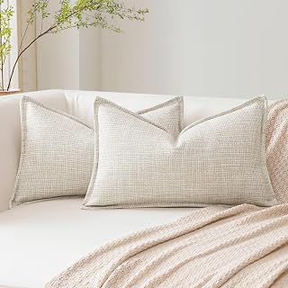 Artscope Decorative Pillow Covers Soft Linen Structure Sofa Cushions Country Style Elegant Design for Sofa Bedroom Living Room Home Decoration Beige 30 x 50 cm Pack of 2