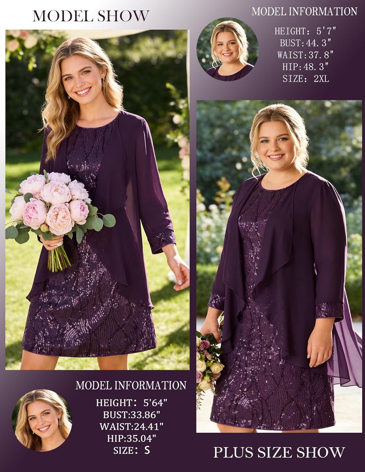 GRACE KARIN Women's Sequin Dress - Wedding Guest & Mother of The Bride Formal Dress - Two Piece Knee Length - Image 2