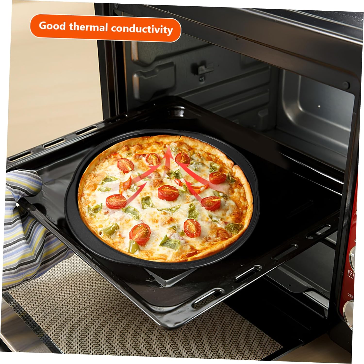 4 Pcs Carbon Steel Pizza Pans with Small Perforations for Airflow Non-stick Coating Easy-grip Handles Oven Baking Trays for Kitchen Bakeware Supplies