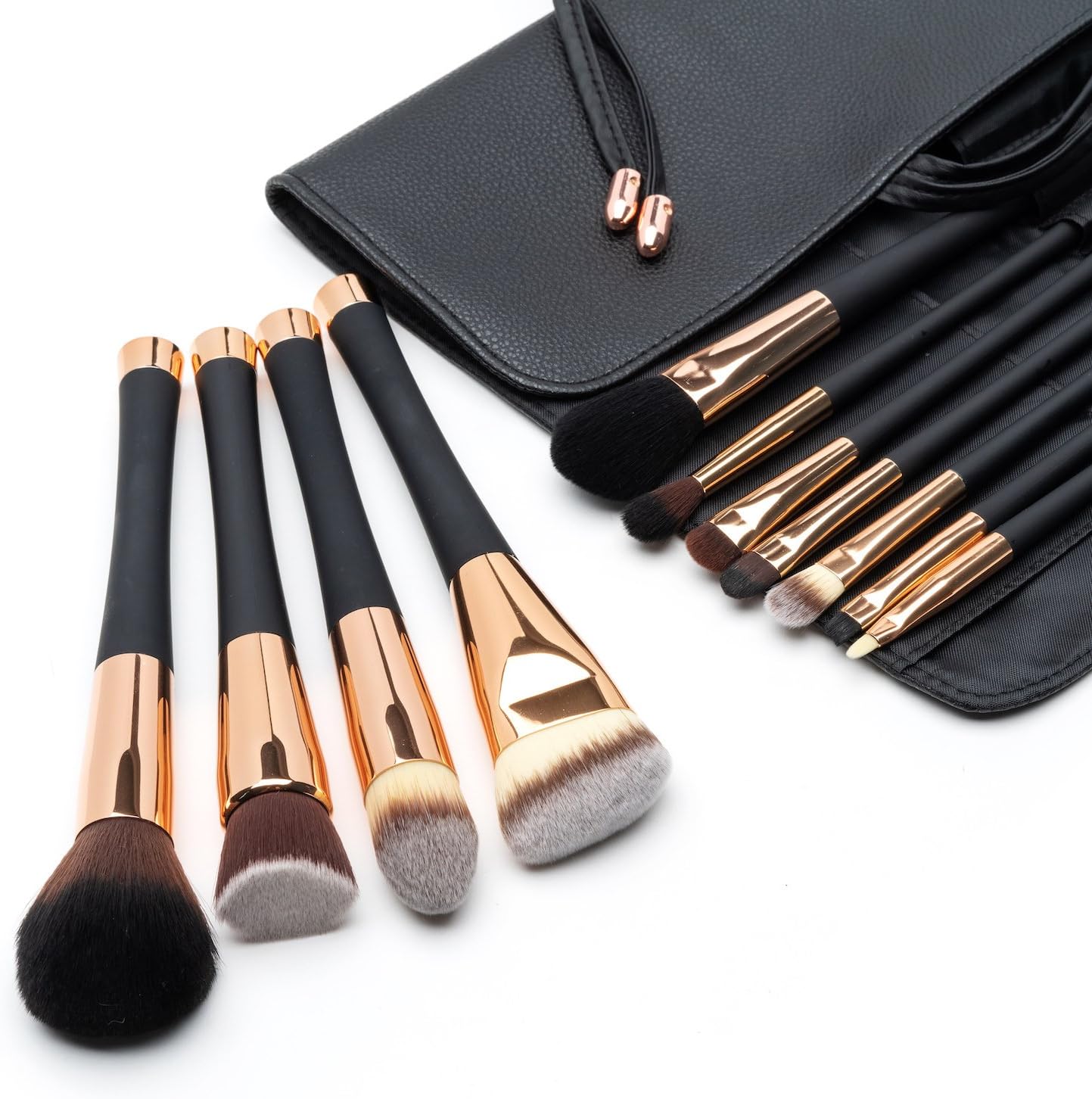 Fancii Professional Makeup Brush Collection, 12pcs Set High End Cosmetic Brush, Cruelty Free Synthetic Bristles for Foundation Blending Powder Blush Eye Shadow, Travel Leather Clutch, Rose Gold