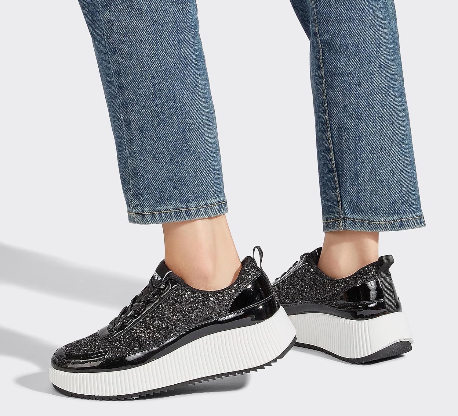 LUCKY STEP Women's Platform Sneakers Rhinestone Fashion Chunky Casual Sparkly Retro Braided Walking Shoes - Image 8