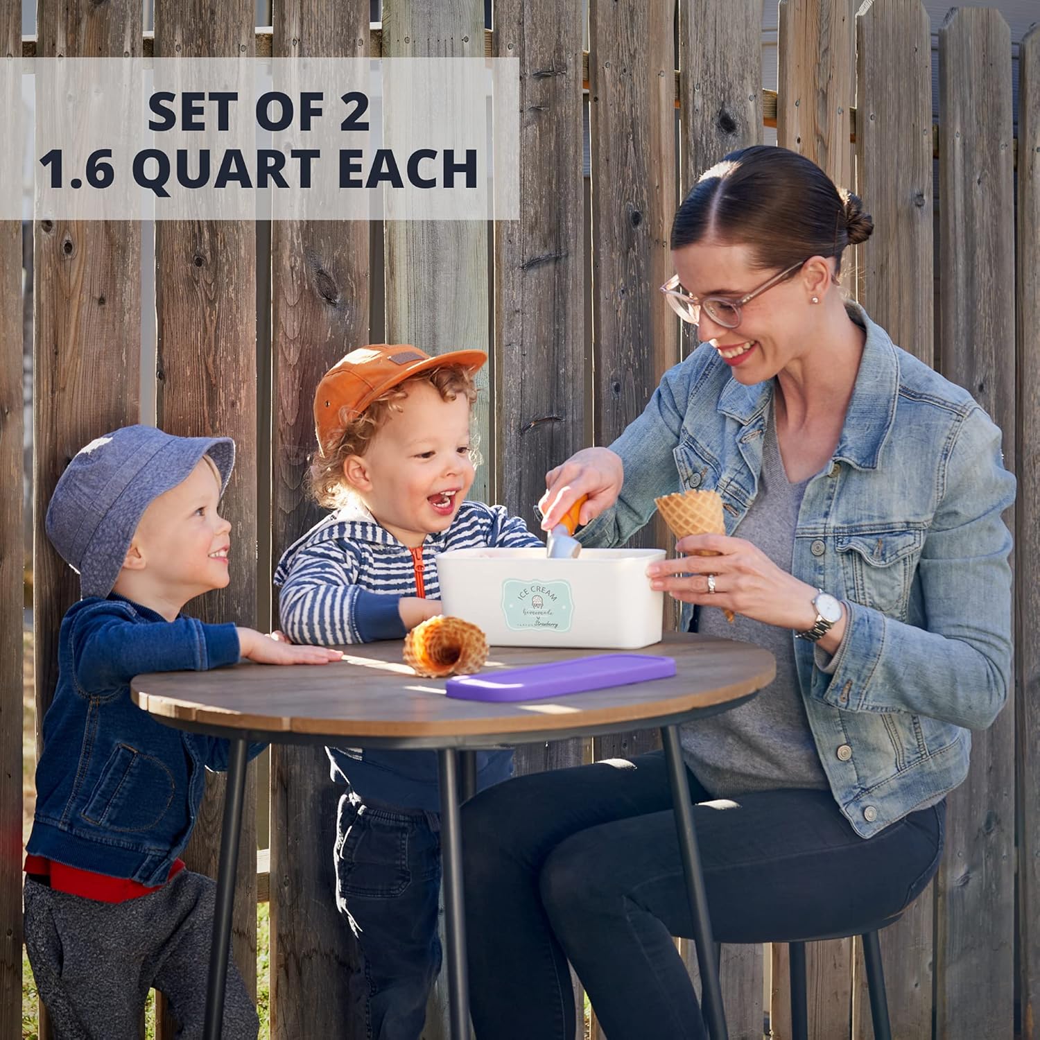 Set of 2 Reusable Ice Cream Tub Containers 1.6 Quart Ea. - Perfect for Homemade Sorbet, Frozen Yogurt Or Gelato - Stackable Storage Containers, Stickers And Lids Stores Easily In Freezer - Image 4