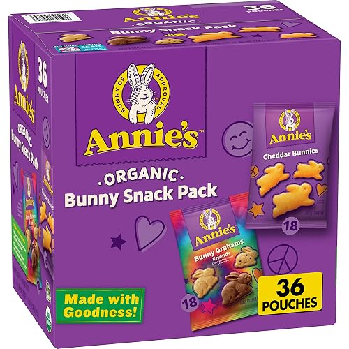 Annieβs Organic, Snack Variety Pack, Cheddar Bunnies and Bunny Grahams, 1 oz, 36 ct - Cheddar, Chocolate chip, Honey and Chocolate - 36 Ounce (Pack of 1)
