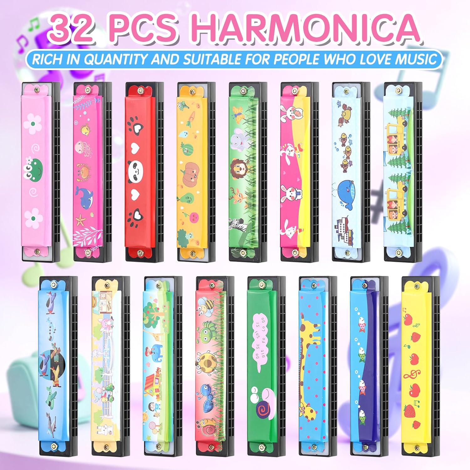 32 Pcs Harmonica, 16 Holes Cartoon Harmonica with Double Row - Perfect for Adult Beginners' Musical Instrument Gift, Birthday Parties, Christmas harmonicas