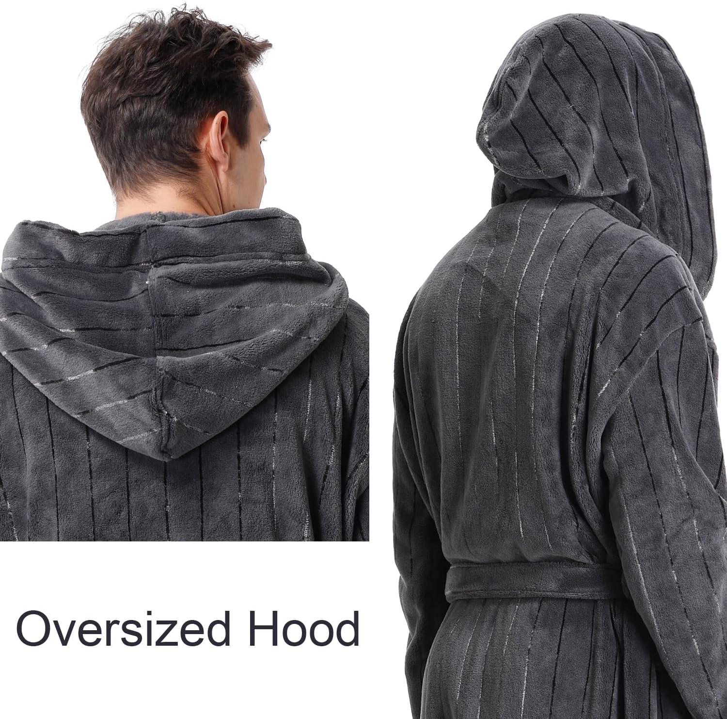 KEMUSI Hooded Herringbone Men's Soft Spa Full Lenght Bathrobe,Comfy Full Length Warm Nightdress - Image 5