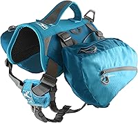 Kurgo Big Baxter Dog Backpack - Adjustable Saddlebag Carrier for Hiking & Running, Fits 50-110 lb Dogs, Coastal Blue