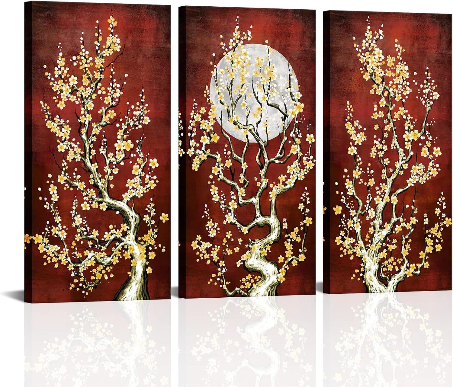 SkenoArt 3 Piece Moon Tree Wall Art Posters & Prints