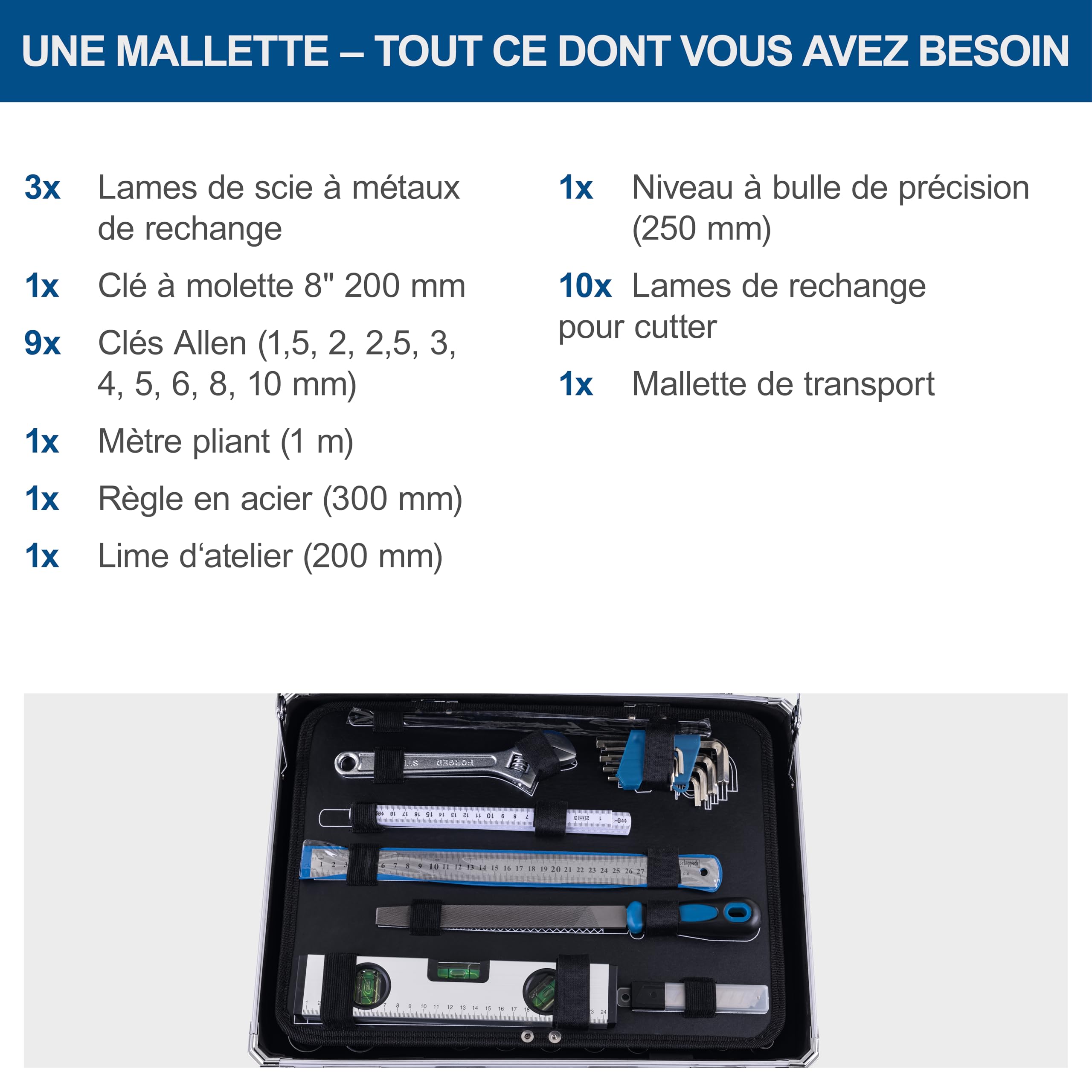 Scheppach Mallette à outils TB200 – Valise à outils – Coffret outils – Boîte à outils – Caisse à outils - Boîte de rangement - 141 pièces – En chrome vanadium - Idéal pour la mécanique