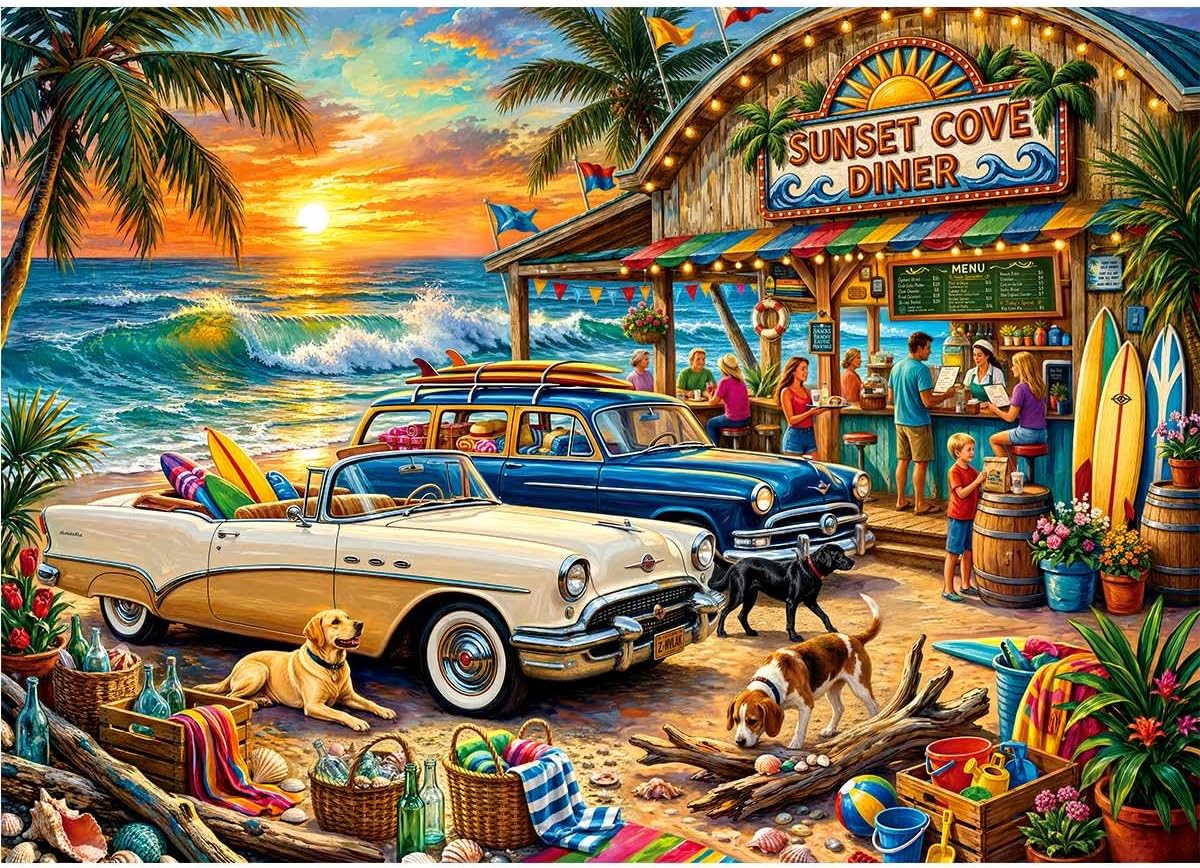 Sunset Cove Diner Puzzles for Adults 1000 Pieces,Fully Interlocking No Dust