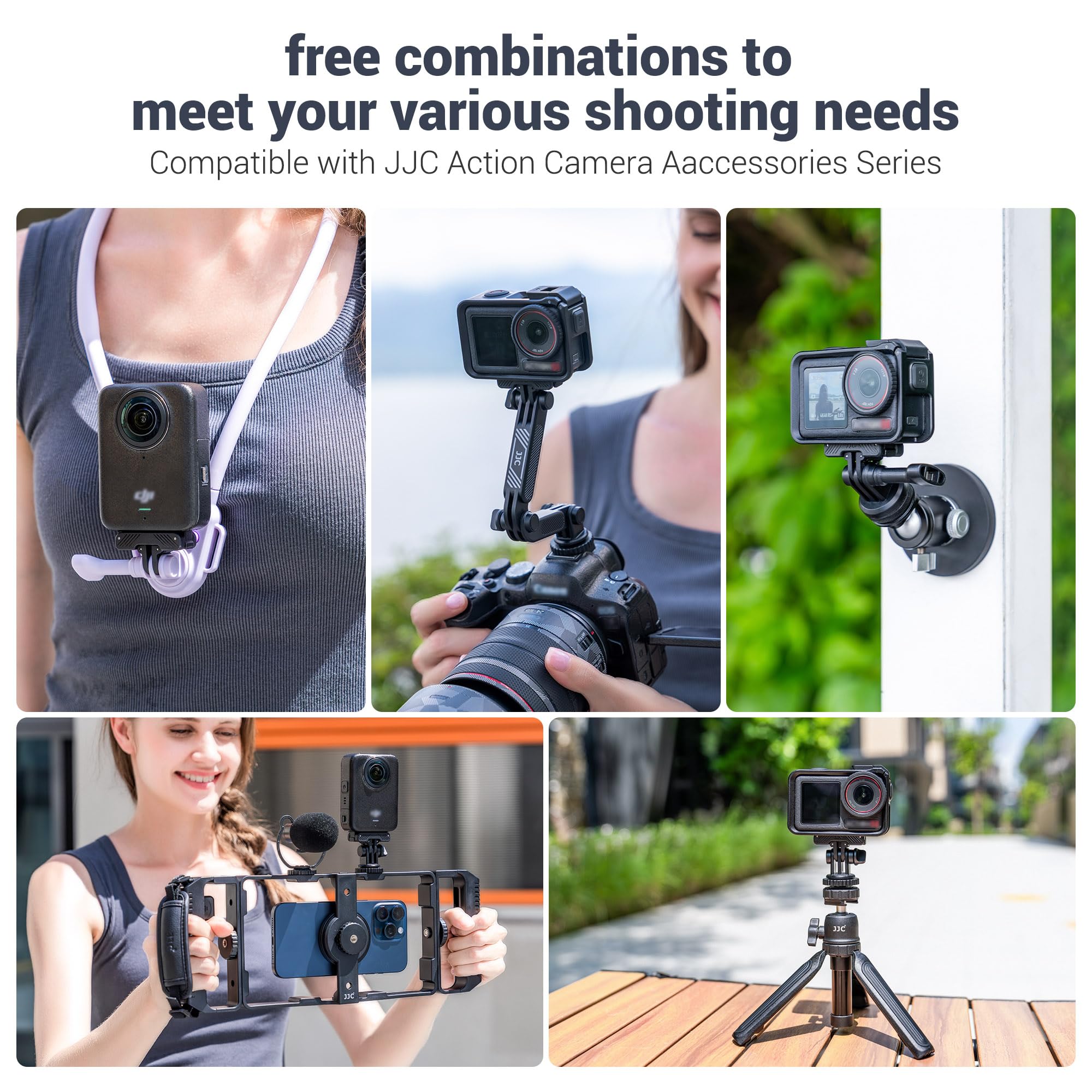JJC Supporto adattatore con slitta fredda per DJI OSMO 360 Action 5 Pro 4 3, angolo regolabile a 180°, supporto rimovibile per monitor della fotocamera con foro per vite da 1/4, design magnetico