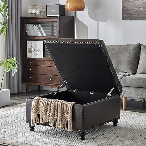 Banco otomano de almacenamiento cuadrado, mesa de centro otomana, mesa de centro de gran tamaño, banco otomano con almacenamiento para sala de estar