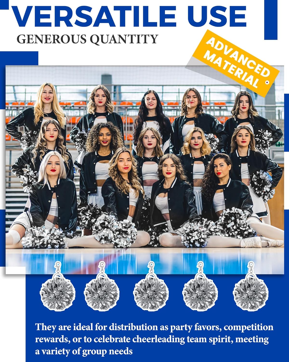 Remuuly Cheer Pom Pom Keychain Cheerleader Gifts Cheerleading Keyring Charm Foil with Keychain Hooks for Women Accessories - Image 6