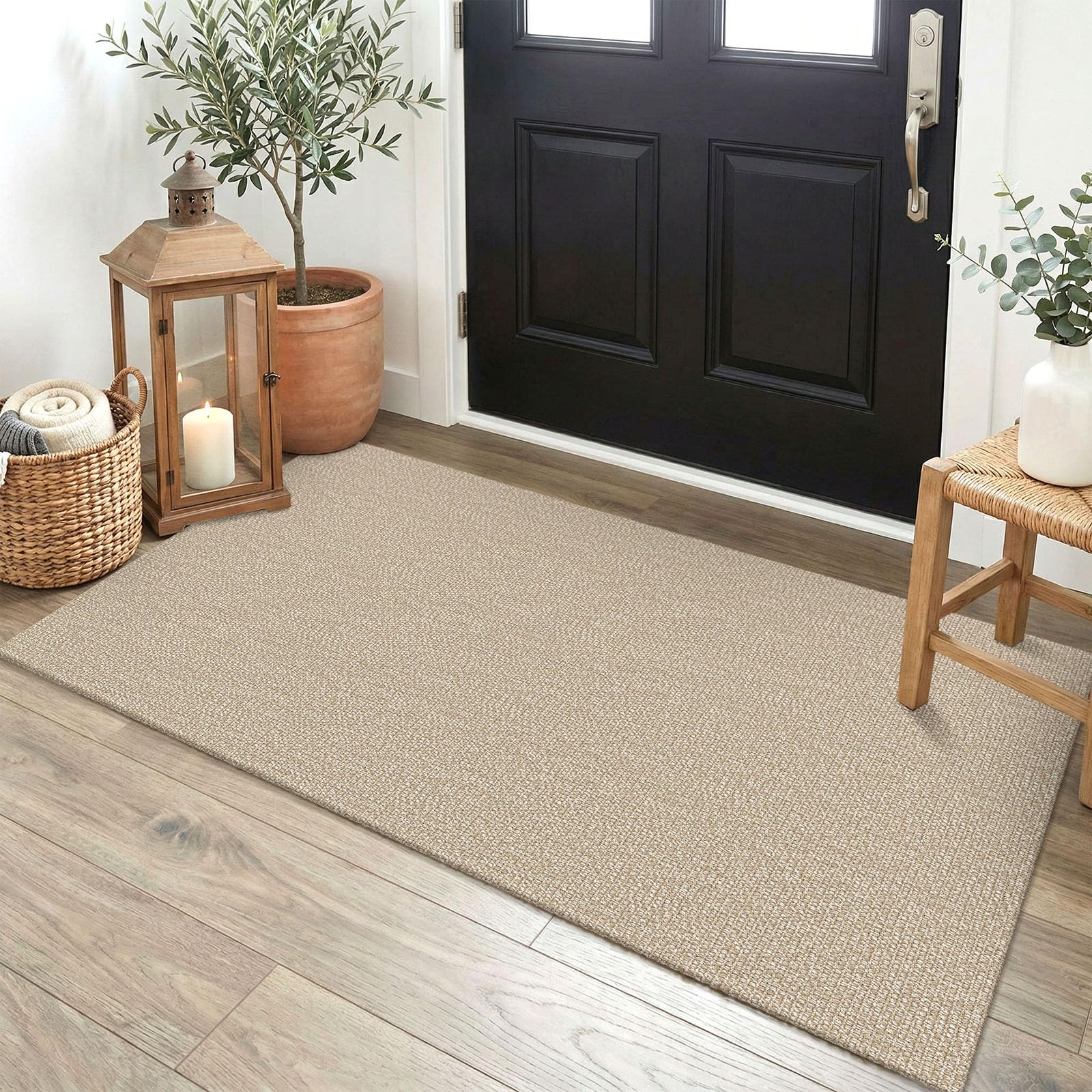Photo 1 of EARTHALL Washable Runner Rug, 2' x 4', Sand/Beige