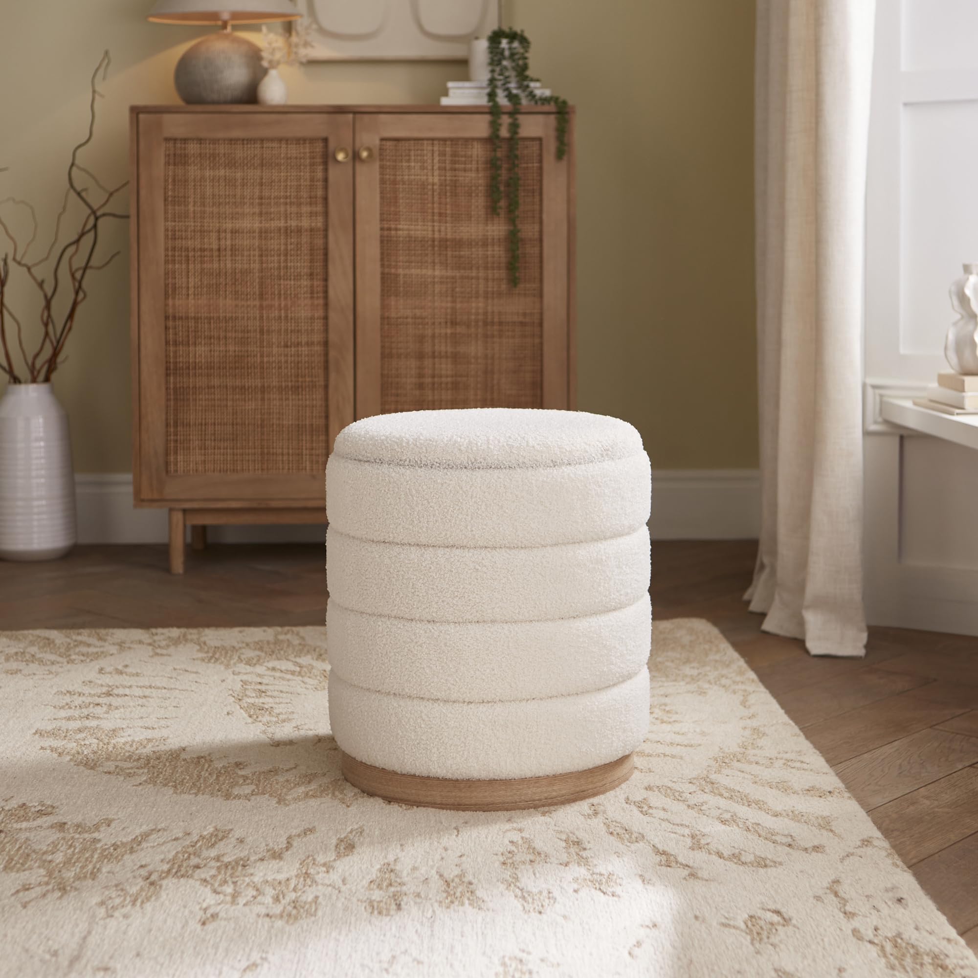 GFW Otis Bouclé Teddy Storage Stool - Cream - Extra Medium