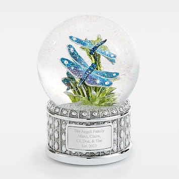Things Remembered Personalized Engraved Jeweled Dragonfly Musical Snow Globe (Free Customization), Plays Flower Song Music