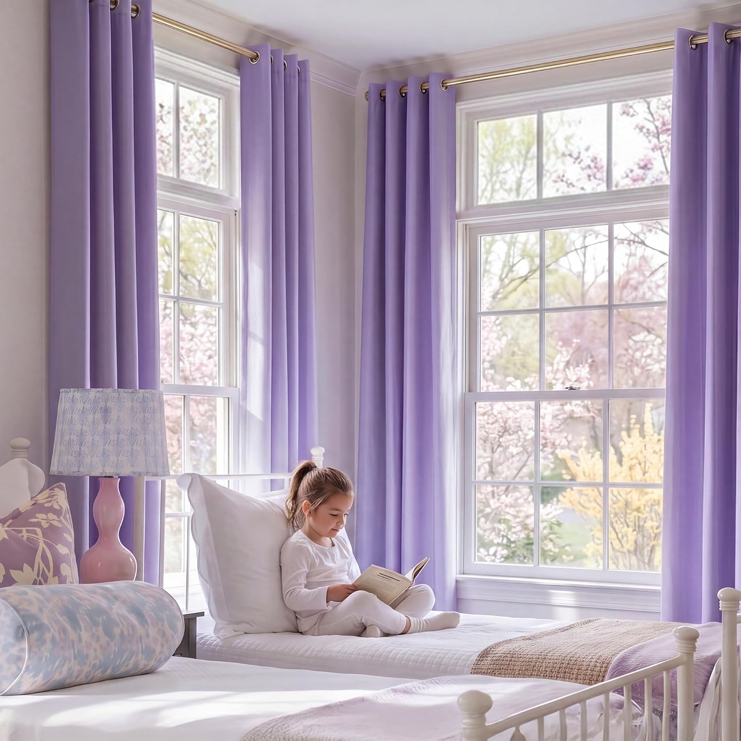 NICETOWN Lavender Purple Curtains for Girls Room, Grommet Room Darkening Thermal Insulated Sound Blocking Elegant Window Treatments for Children Room/Bedroom, 2 Panels, W52 x L84 thumbnail