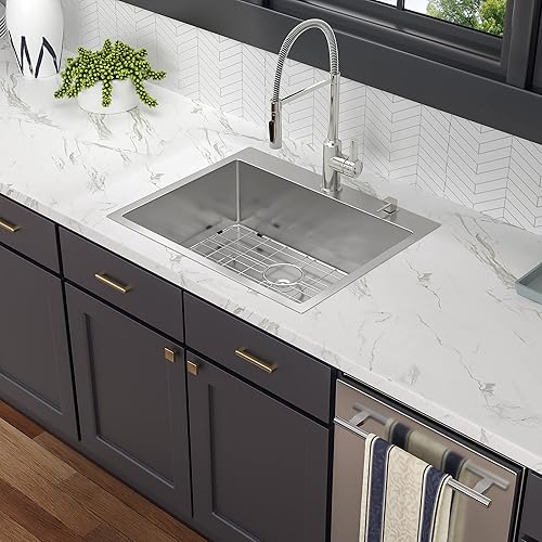 Miniatura 3 de Fregadero de cocina de acero inoxidable de calibre 16 hecho a mano de 25 x 22 pulgadas, montaje superior, para cocina, RV, bar, preparación,