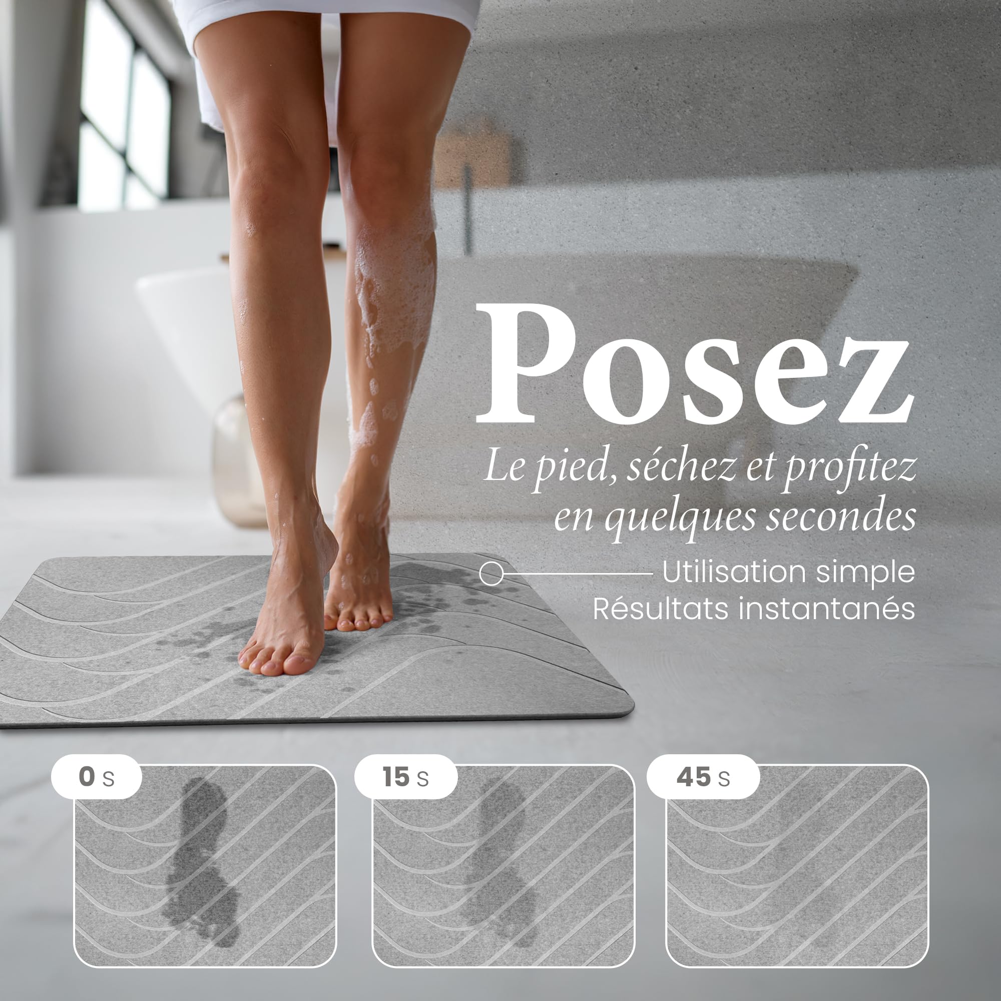 Tapis de Bain Diatomite 60×39 cm Antidérapant Absorbant Hygiénique Résistant aux Moisissures Séchage Rapide
