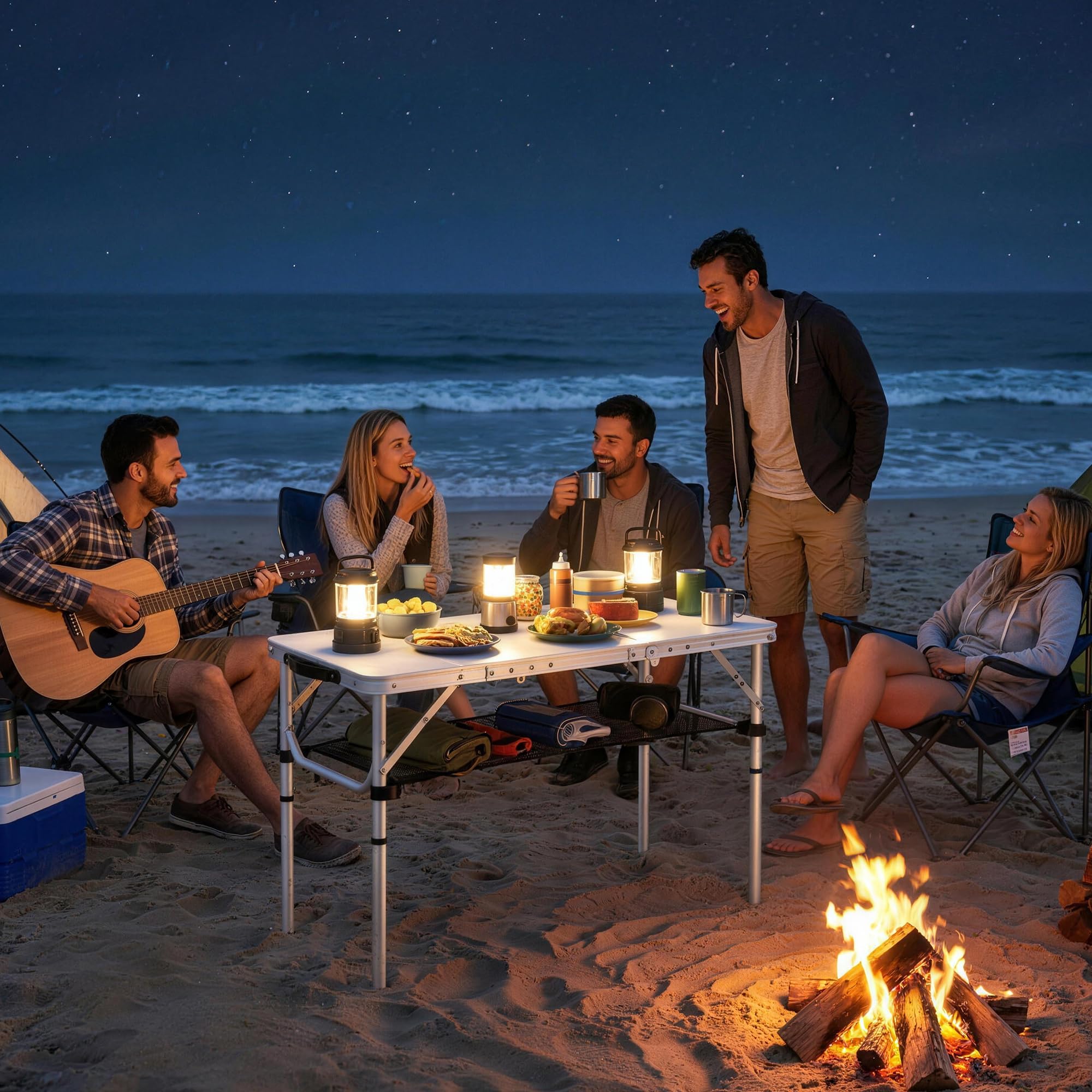 Mesa plegable de camping Outsunny de 91 cm, mesa de picnic con capa de almacenamiento de malla, bolsa de transporte y estructura metálica, portátil para jardín, parque, barbacoa, color blanco crema.