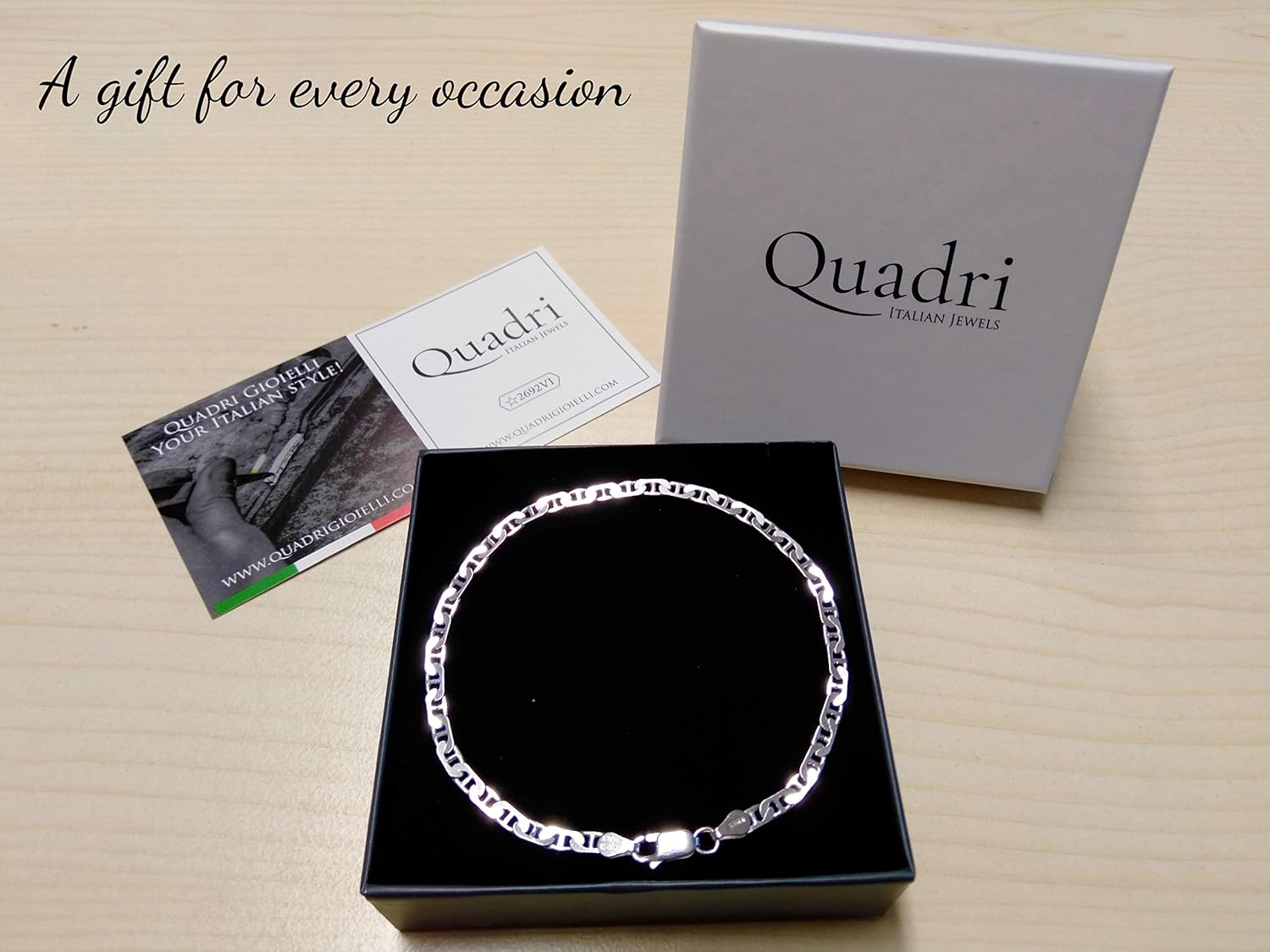 Quadri - Mariner Link Chain 4mm in 925 Sterling Silver Italian - Diamond-Cut Flat Bracelet for Women Men Girls Boys - 9 Inch - Premium Quality Made in Italy - Gift Box Included: Clothing, Shoes & Jewelry