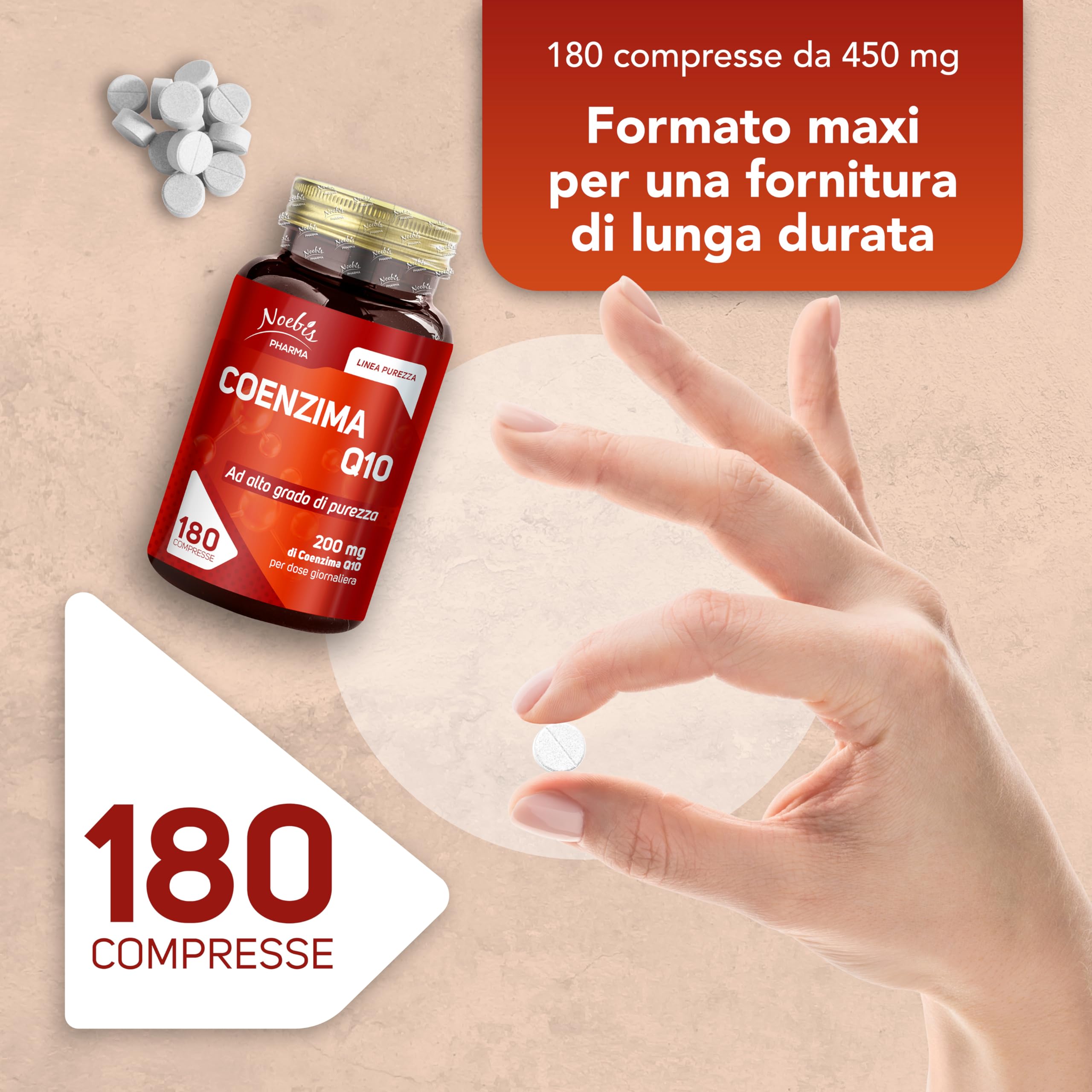 Coenzima Q10 200 mg Noebis Pharma – Alto Grado di Purezza – 180 Compresse – Integratore Q10, Vitalità ed Energia Cellulare – Supporto al Benessere – Made in Italy