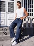 Jeans de jeans de sac en croûte Hip Hop à large jambe à l'écart des poches Denim Jean Pantalons Streetwear pour homme