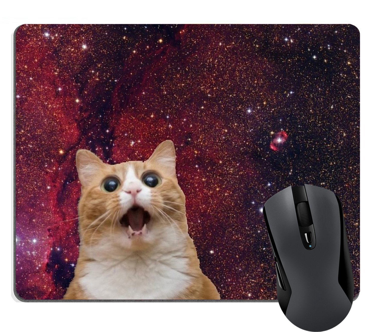 Cute Space Cat Mouse Pad, Lovely Galaxy Kitten Screaming in Space Gaming Mouse Pads for Office Desk