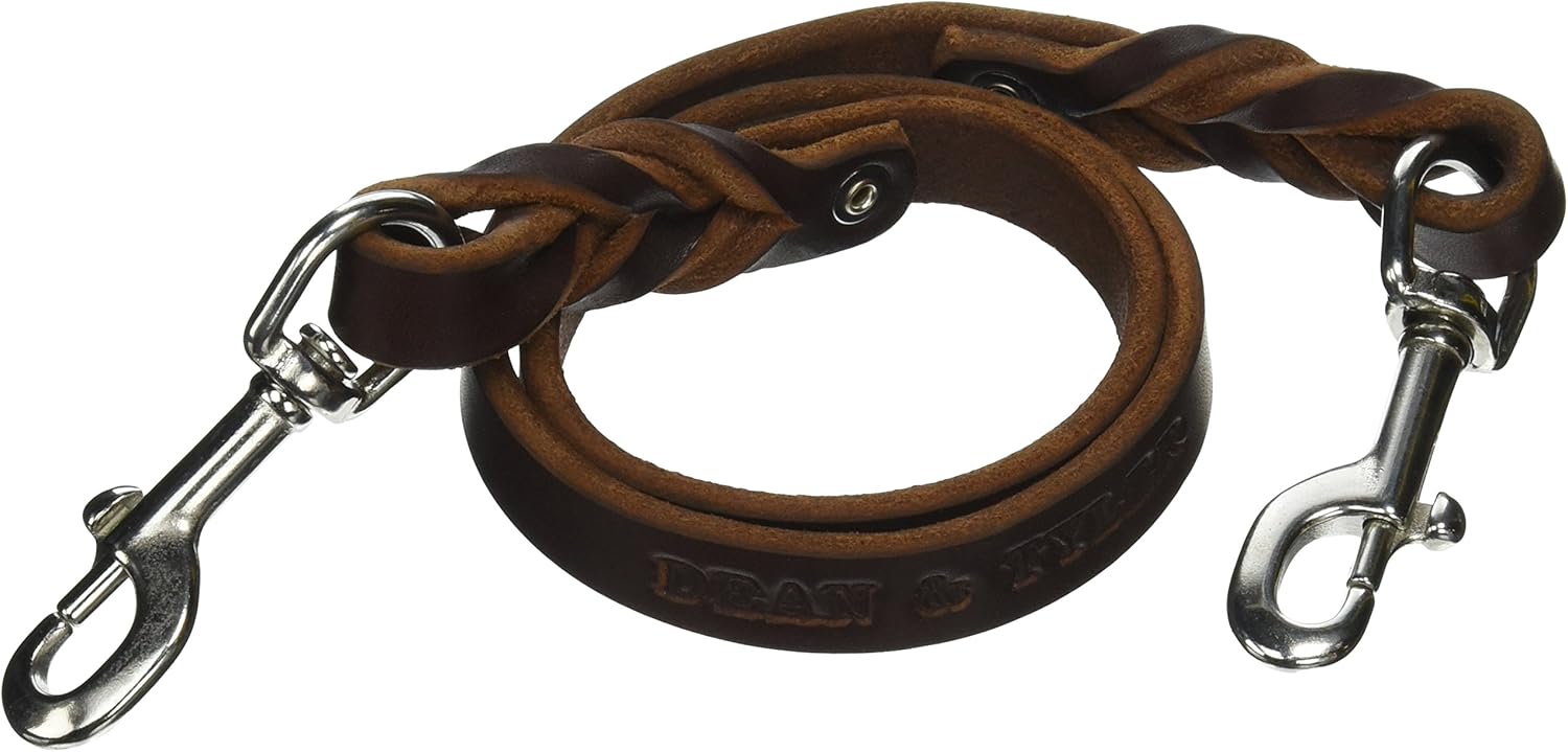 Dean & Tyler Double Snap Braided Dog Leash, 3-Feet by 3/4-Inch with Stainless Steel Hardware, Brown