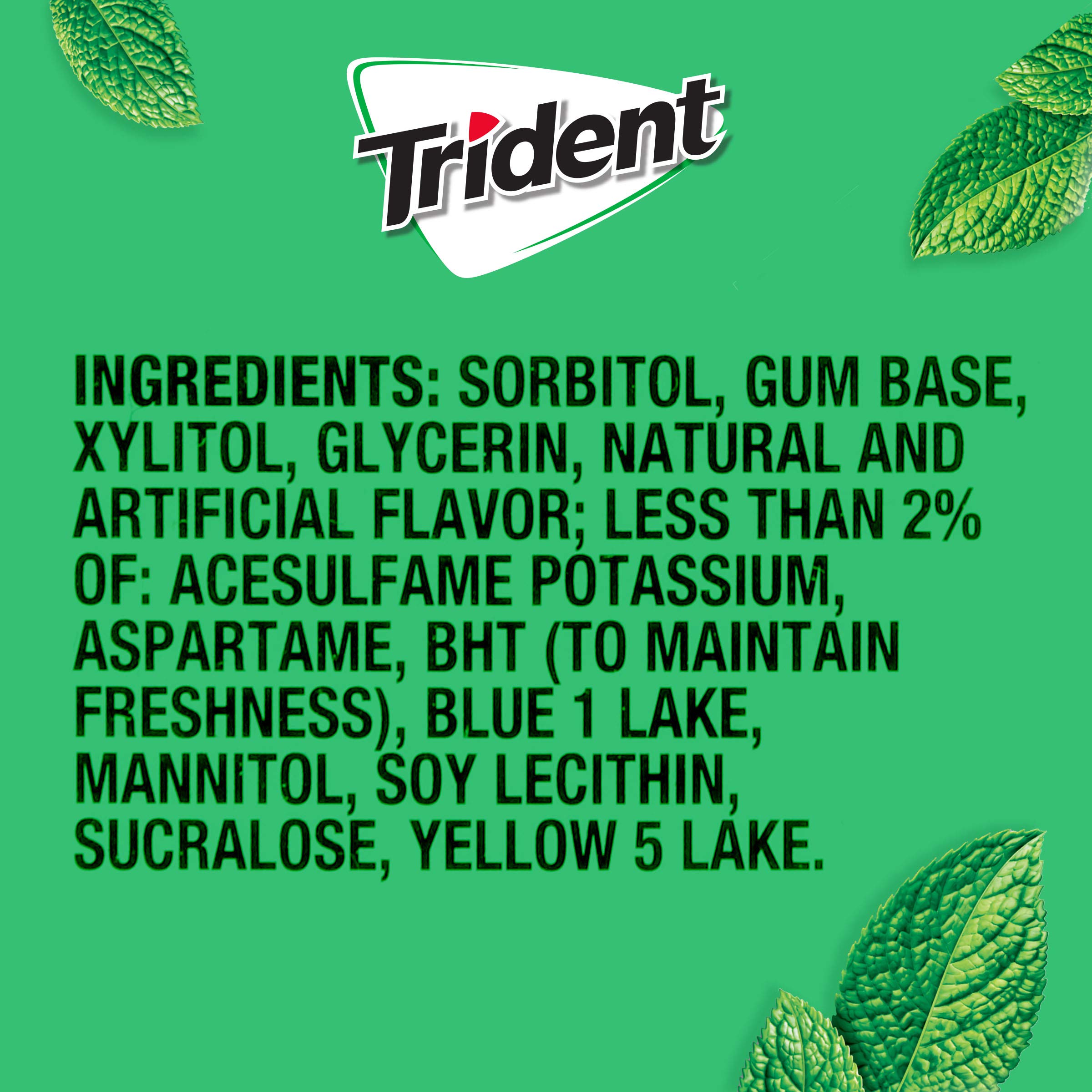 Trident Gomme à mâcher sans sucre à la menthe verte, menthe verte, 12 paquets de 14 (168 au total)