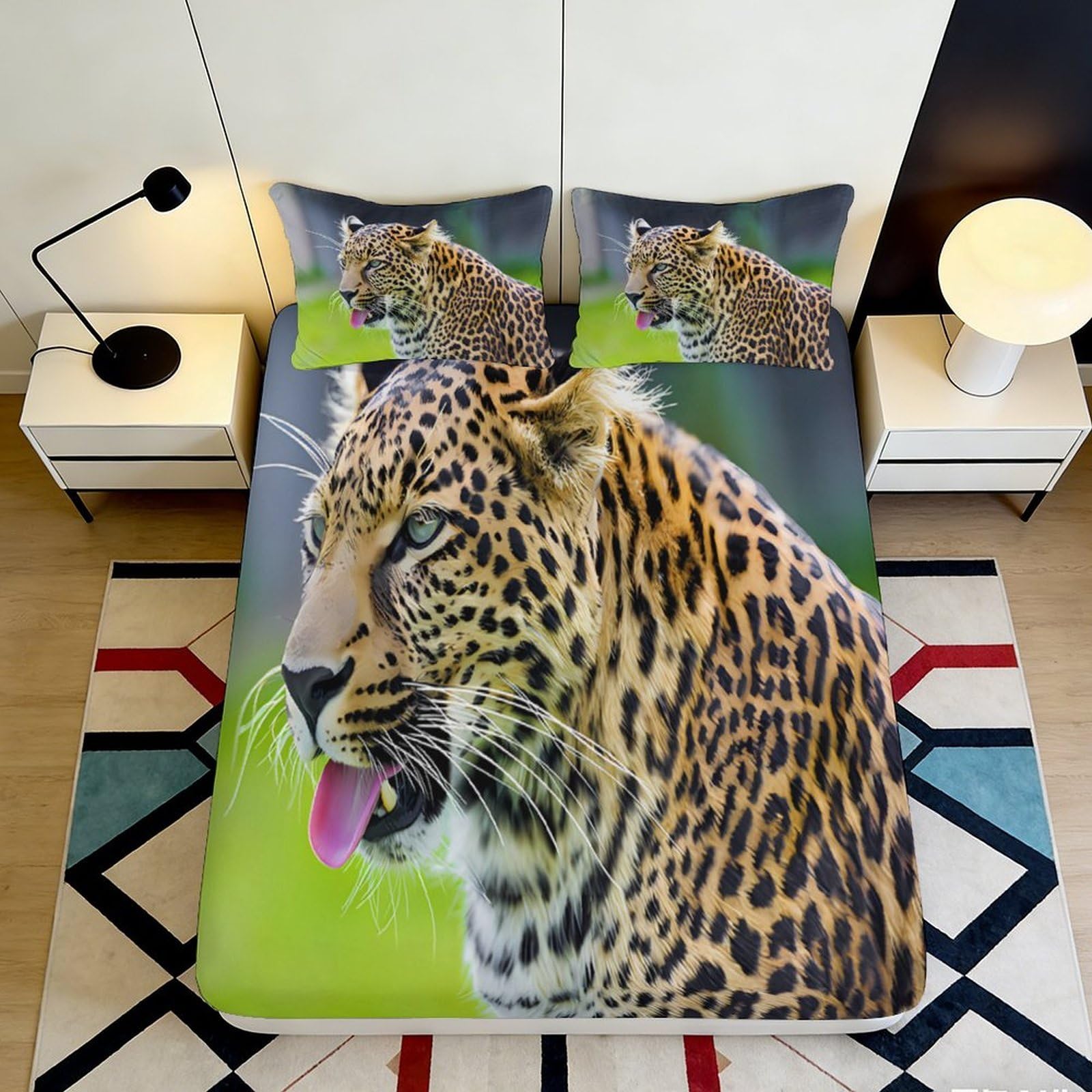 3D Printed Leopard Jungle Fitted Sheet Microfiber Soft Wild Cat Bed Cover for Bedroom Dorm Decor Mattress Protection 90x200x25cm