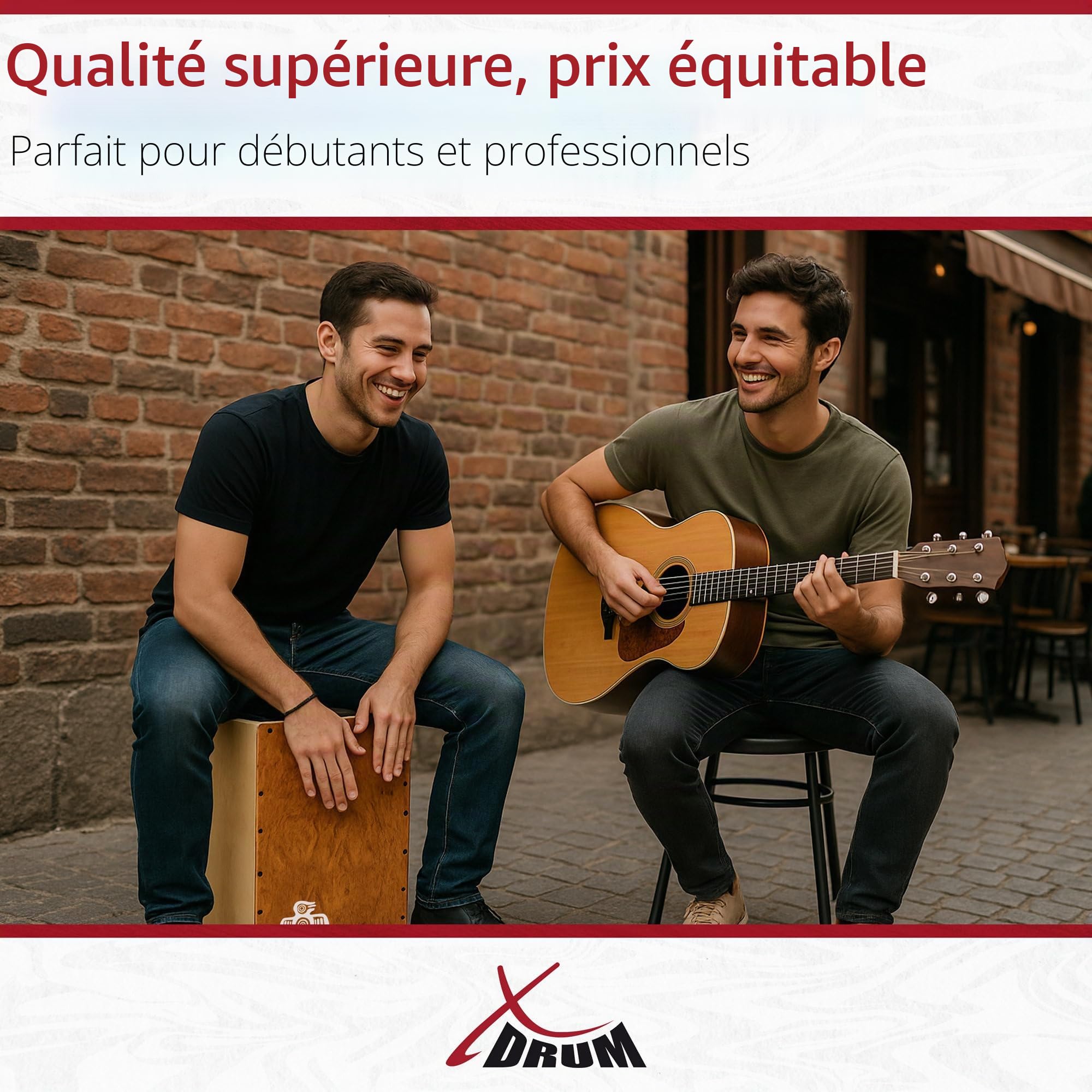 XDrum Cajon Peruana Hard Wood, Table d’impact de 3 mm en bois dur | Son équilibré et percutant avec un rapport bass/snare harmonieux, Corps en bouleau de 9 mm (7 plis), Clap Corners réglables