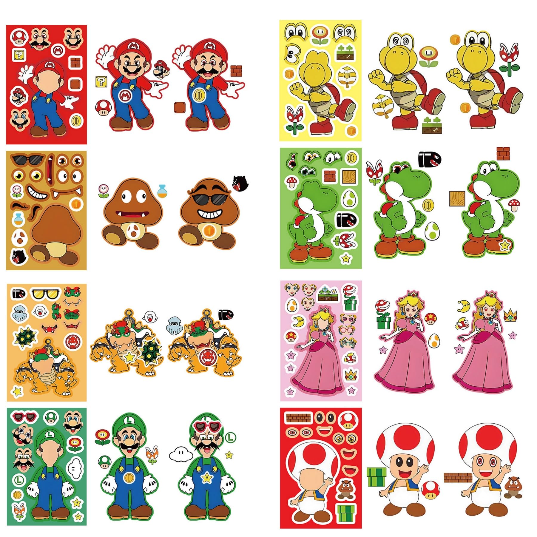 2026 Mario Make a Face Stickers, Cartoon Book Crafts, DIY Party Supplies Favors Your Own Mixed and Matched with Different Designs Characters Birthday Gifts Class Reward Decor （32 Sheets) — view 7