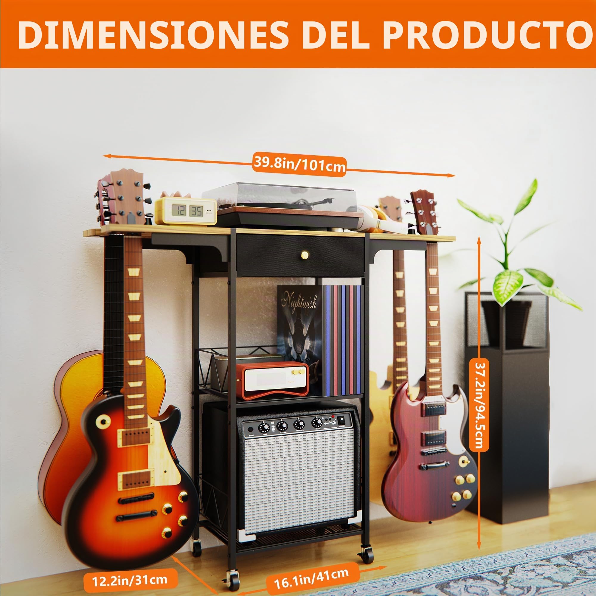 Yitexin Soporte para guitarra, 3 niveles, 4 posiciones, rueda, varias guitarras, amplificador, cajón