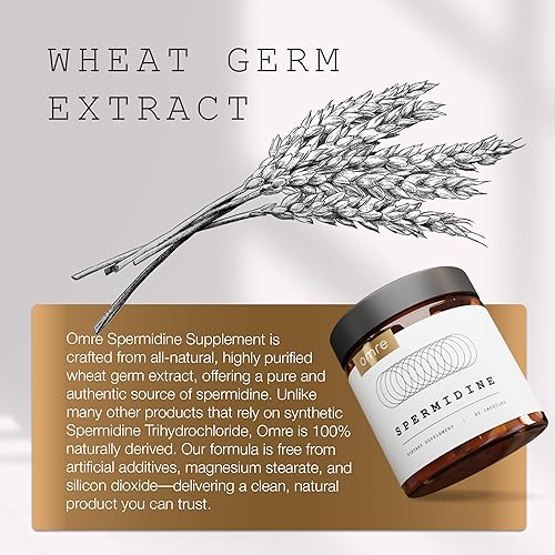 Miniatura 3 de OMRE Suplemento de espermidina (10 mg de espermidina no sintética) 1000 mg de extracto de germen de trigo probado por terceros estandarizado a no