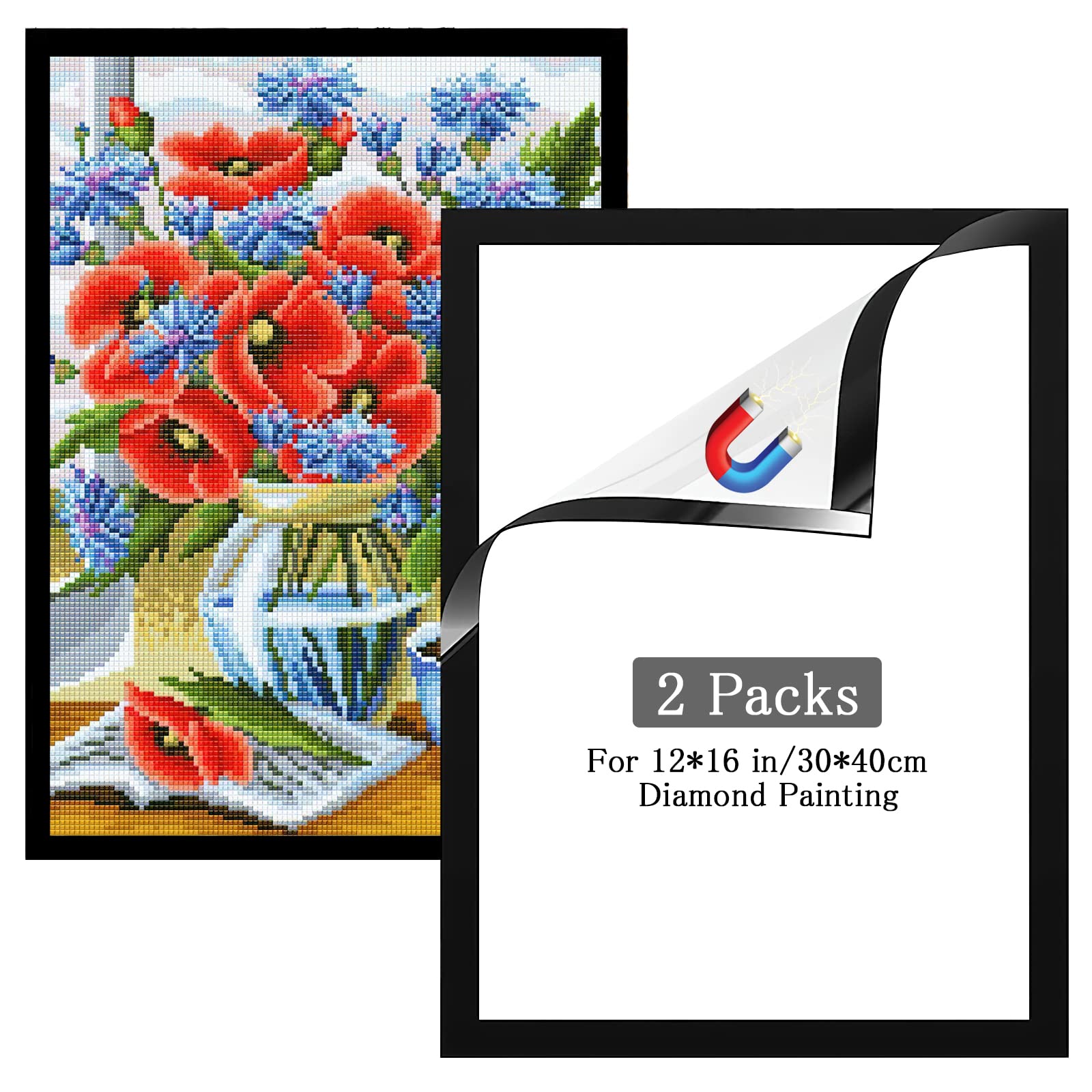 Cadre Magnétique Pour Peinture Diamant 30x40cm - Lot De 2, Adhésif, Transparent, Réutilisable
