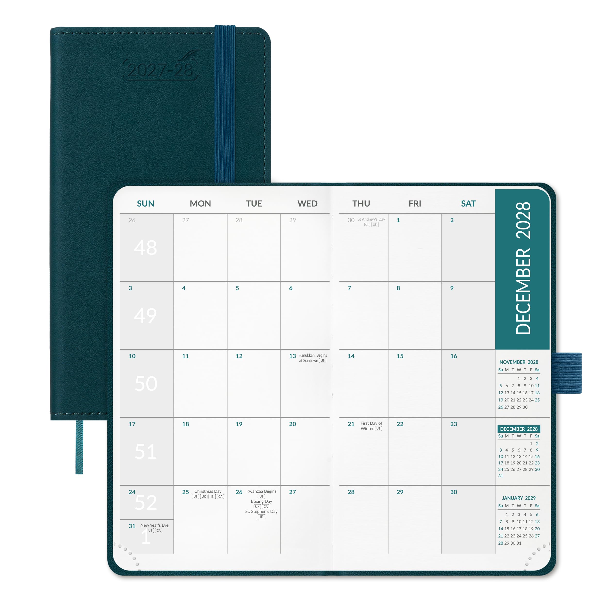 BEZEND Pocket Diary 2027-2028 Month to View Hardback Slim 16.8 x 9.5 cm