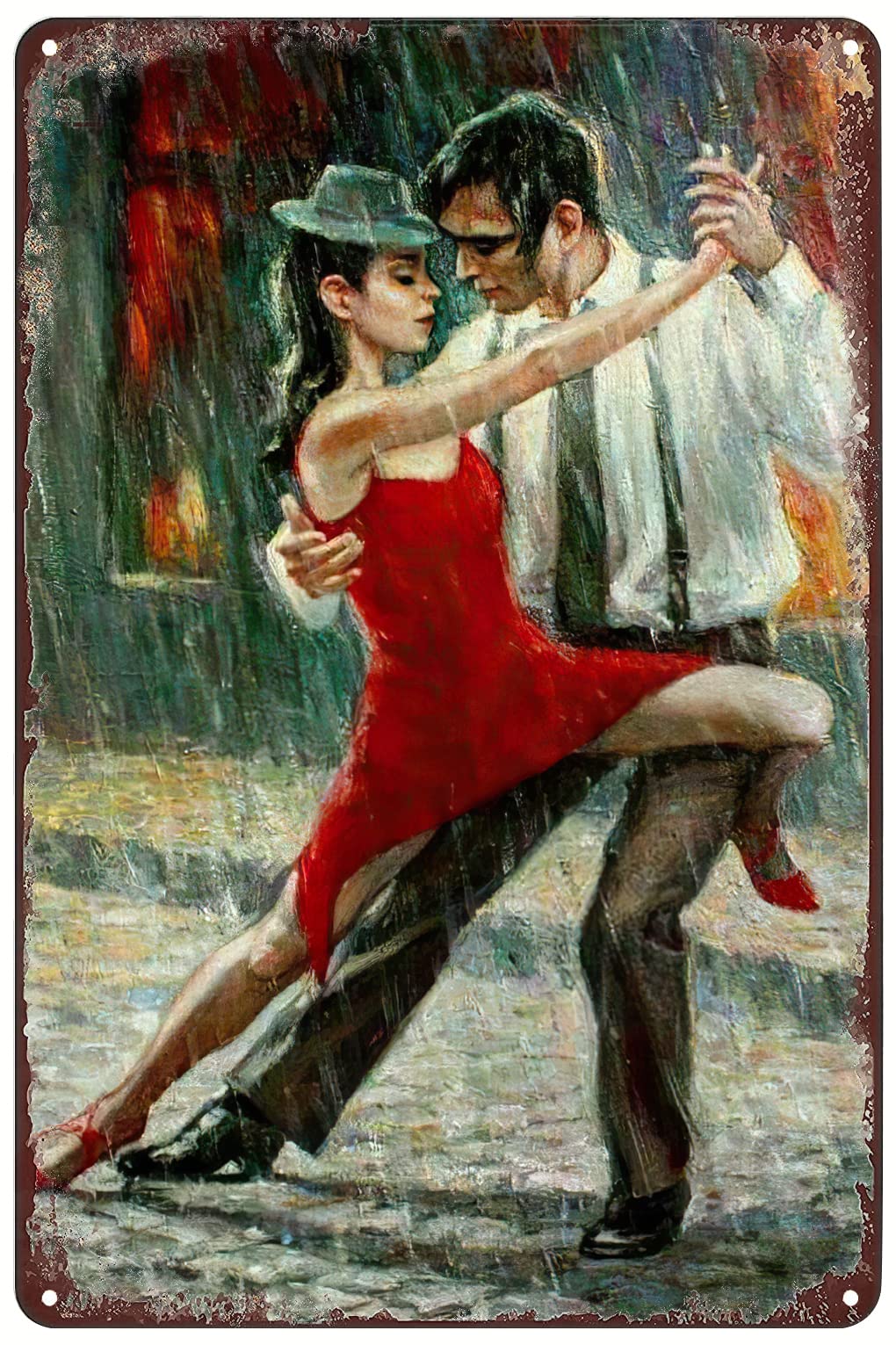 Vintage Metal Signs - Couple Dancing in Rain Bath Dance Tin Sign Lover Tango Poster Wall Art Decor Plaque for Home Bar Pub Club Cafe Bedroom 8x12 inch