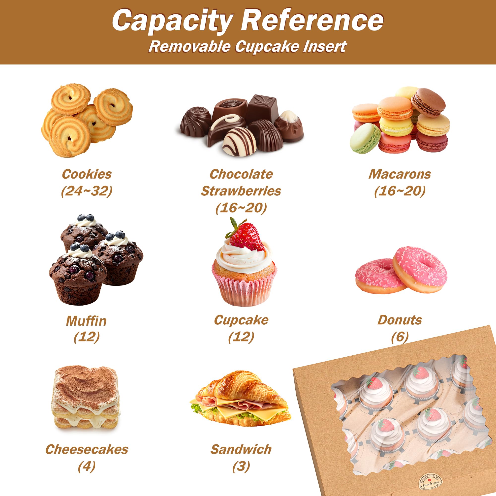 50 piezas de cajas de pasteles resistentes, caja de tarta con ventana transparente para pasteles, magdalenas, caja de transporte de pasteles ideal para regalos de cumpleaños, venta de