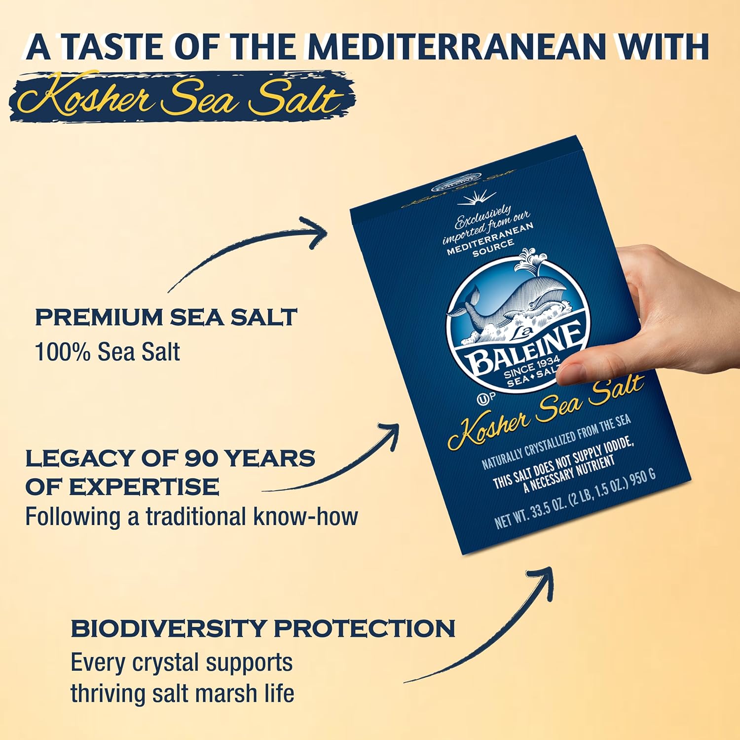 La Baleine Kosher Salt, 33.5oz (Pack of 6)