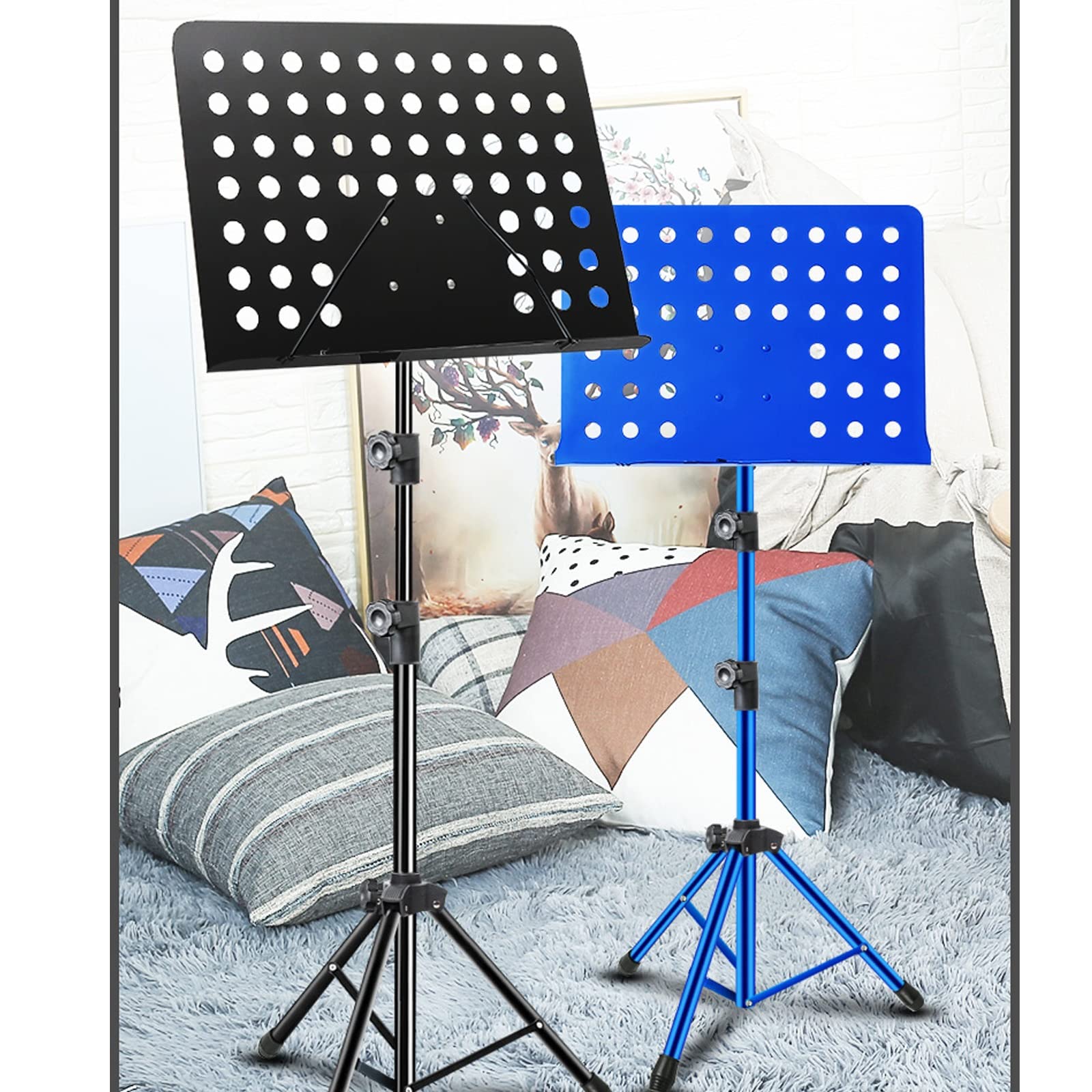HJXGQJM Negro Atril para Partitura Plegable Portátil Musica Metalico Soporte De Ajustables con Bolsa De Transporte, Atril Metalico, Altura Ajustable, para Tocar Instrumentos, Teclado De Batería(Blue)
