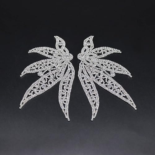 Jerler Apliques de diamantes de imitación plateados, elegantes parches de diamantes de imitación de cristal para coser en vestido de novia, ideal