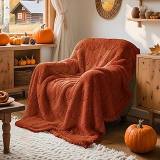 Lanpn Fall Rustic Throw Blanket, 530GSM Sherpa Fleece Throws for Couch S...