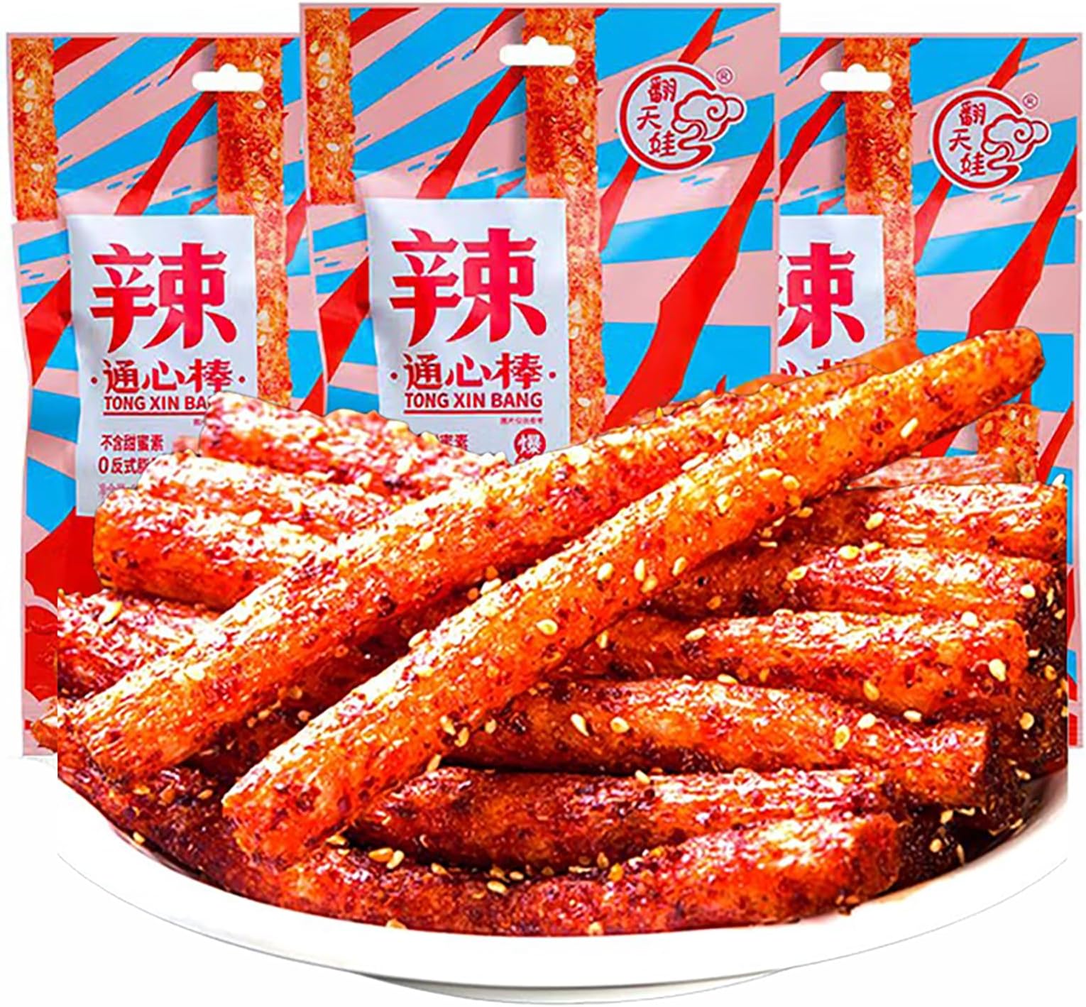 TXDYNLLK Latiao Spicy Strips 3 Packs Latiao Spicy Gluten Classic Chinese Special Snack Food, Vegan, 辣条, 大面筋, 68g/2.39 Ounces per Pack (Pack of 3)