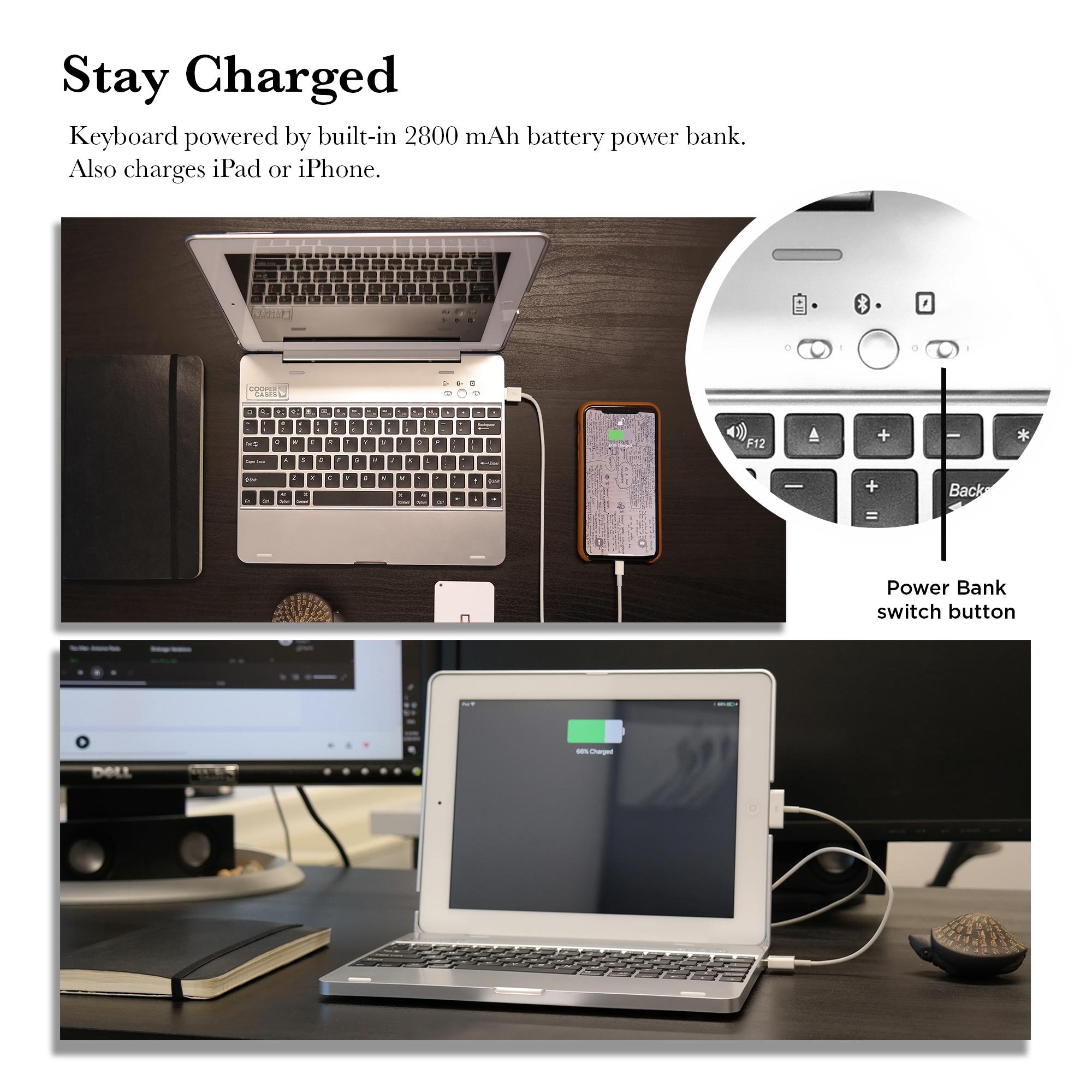 Cooper Kai Skel P1 Bluetooth Wireless Keyboard Case For Ipad 4 Ipad 3 Ipad 2 Clamshell Cover 2800mah Power Bank 60hr Battery Silver Buy Online At Best Price In Ksa
