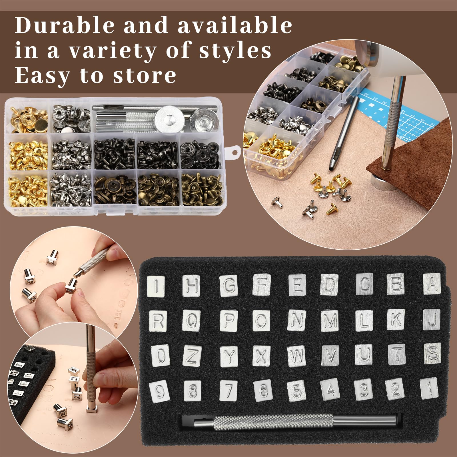 Leather Working Kit - 264 Pcs Tools & Stamps -4