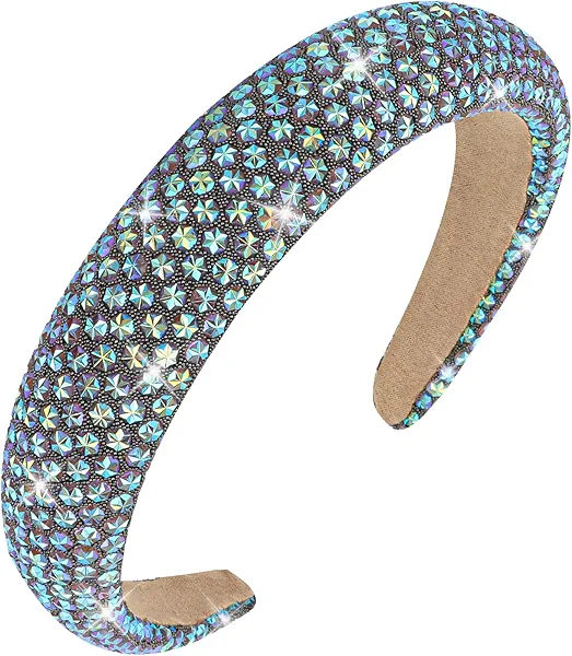 CAVETEE Rhinestone Headband for Women, Sparkly Fancy Headbands for Women Girls Wide Headbands Non-slip Gray Headband Hair Accessories for Women and Girls