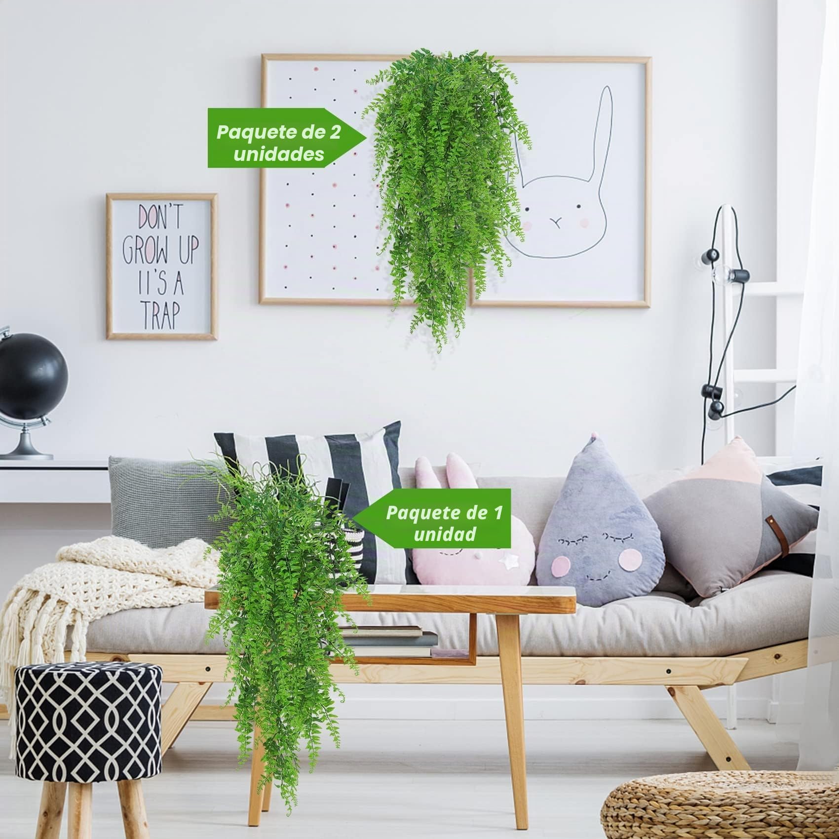 Huryfox Planta Artificial Colgante de Helecho - Decorativas de Hojas de Hiedra Falsa para Interiores y Exteriores, Decoración de Follaje Falsificado para Sala de Estar, Cocina, Balcón, Jardín