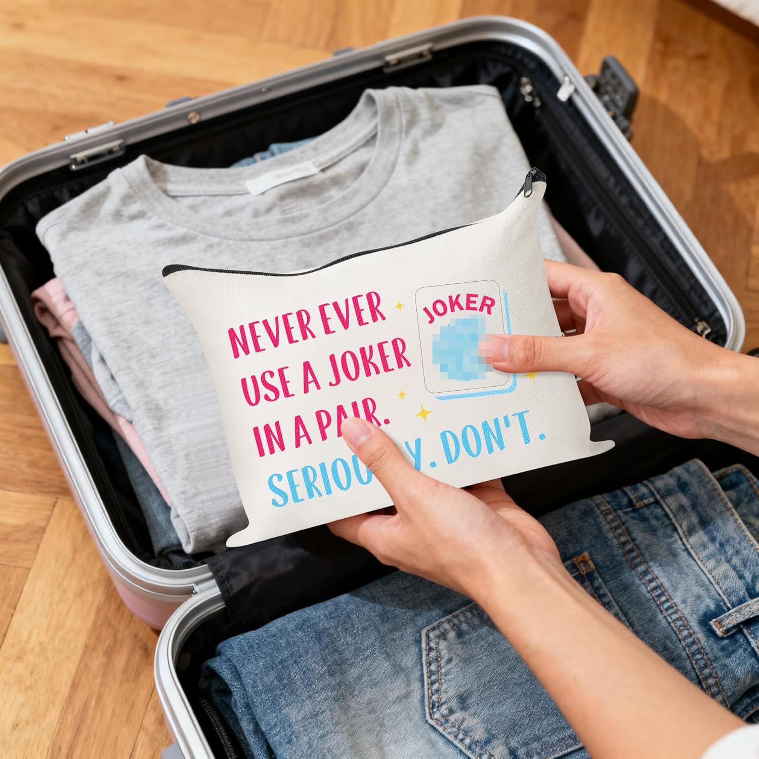 Funny Mahjong Makeup Bag - 4Pcs Pink Blue Mahjong Tiles Travel Toiletry Zipper Organizer Cosmetic Bag Pen Purse Pouch for Women Board Game Lover Player Birthday Gifts Travel Organizer Supply - Image 6