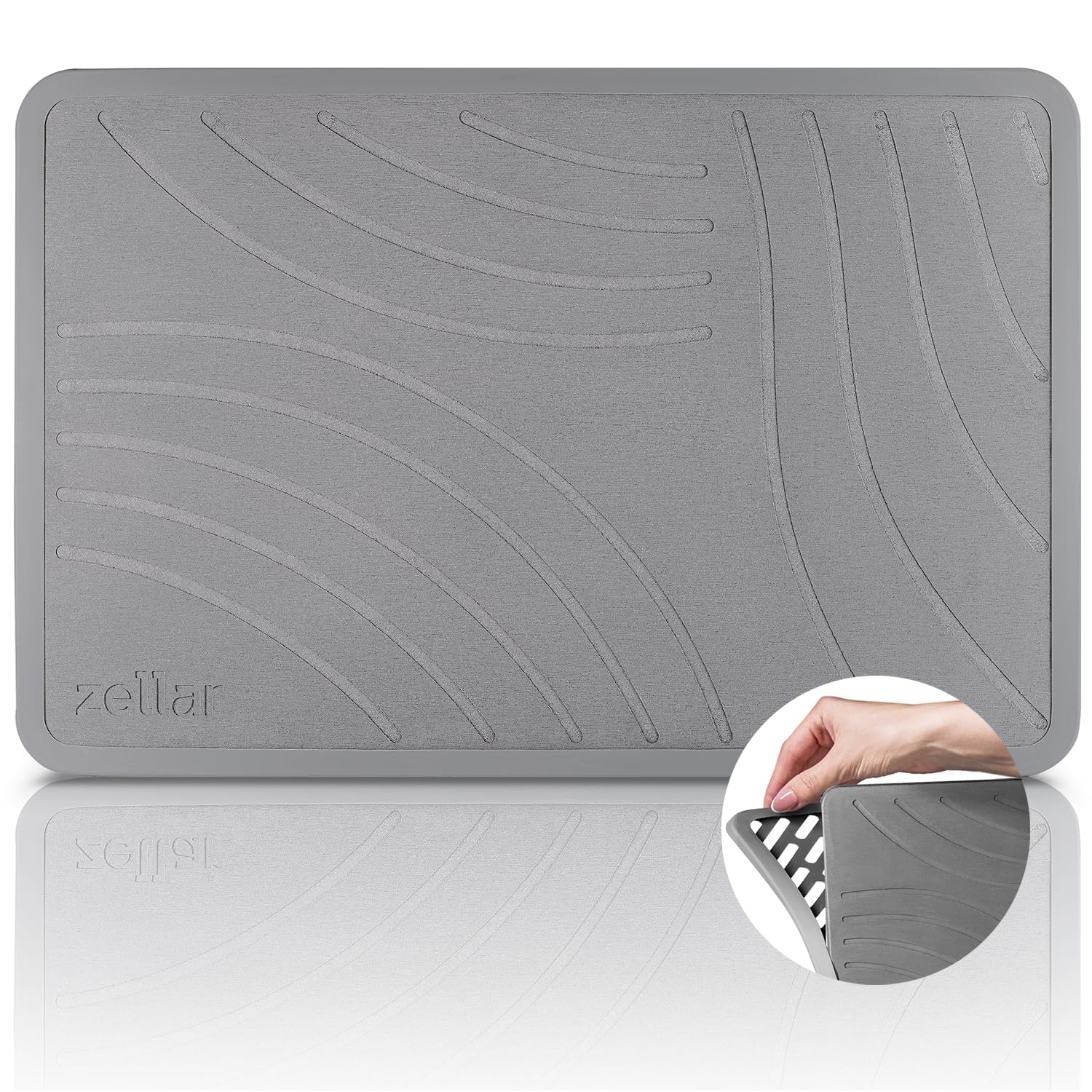 Premium Stone Bath Mat w/Non-Slip Wrap, Diatomite Stone Shower Mat, Ultra-Absorbent, Quick-Drying Non-Slip Bathroom Floor Mat, Diatomaceous Earth Stone Bath Mats for Bathroom & Kitchen Gray